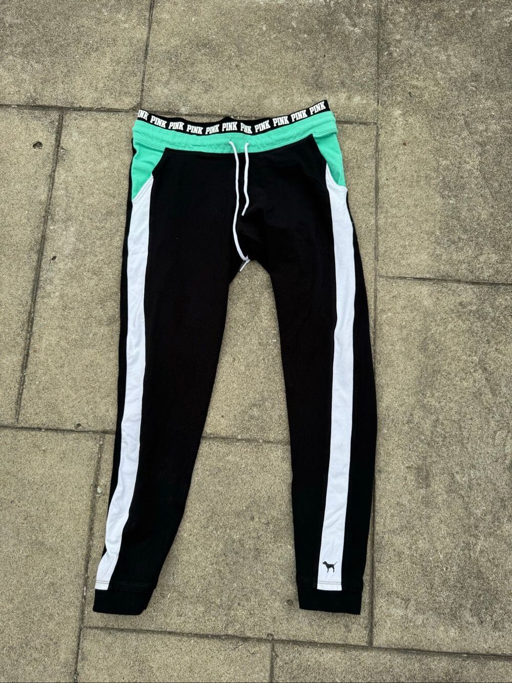 Victoria’s Secret PINK Yoga pants Large Black Mint Colorblock Spellout